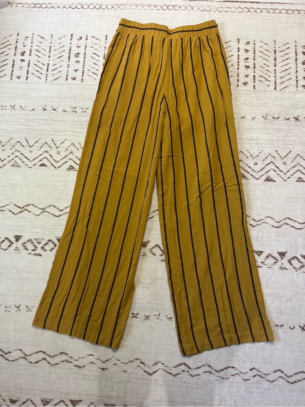M Girls Mustard Stripe Wide Leg Pants Tie Waist Pull On Size M Cottagecore Boho - Picture 3 of 6